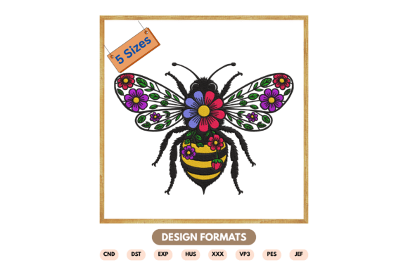 Floral Bee Embroidery Design