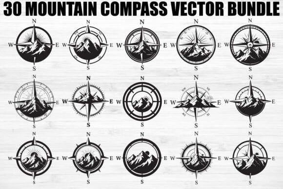 Mountain Compass Bundle Afbeelding Afdrukbare Illustraties Door Pixory