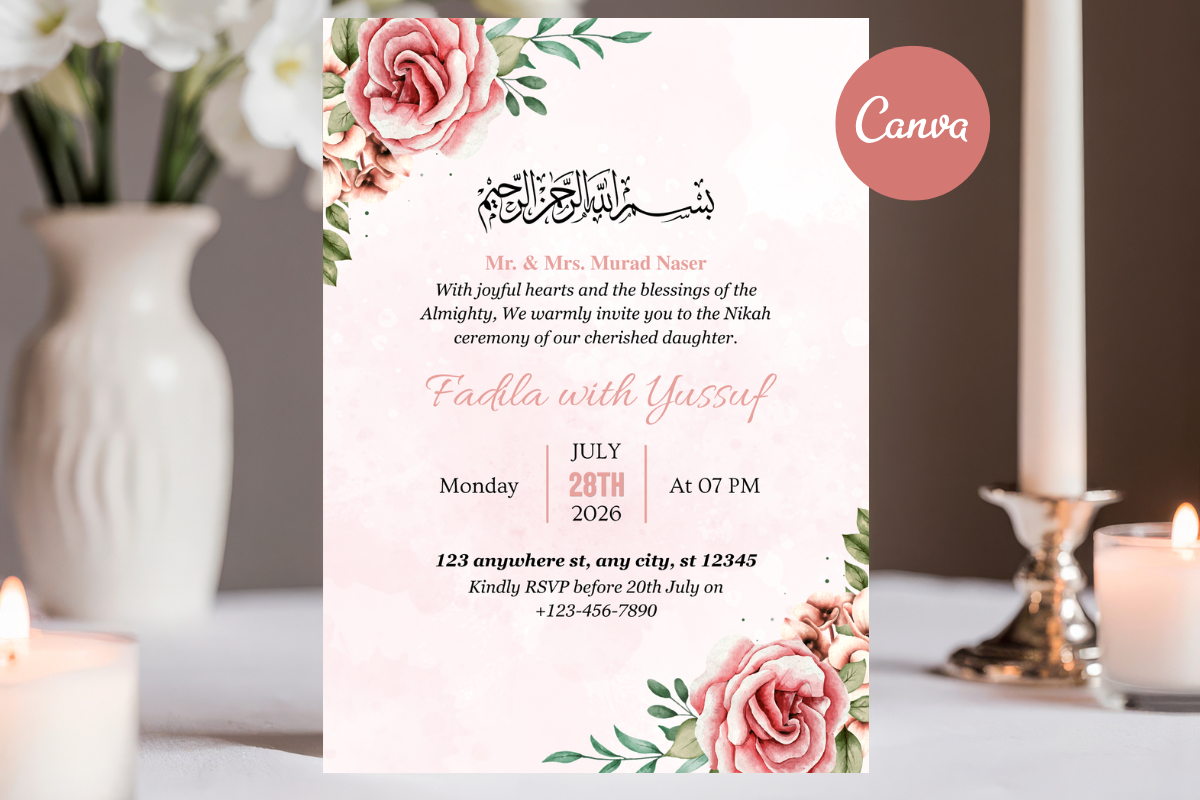 Muslim Wedding Invitation Canva Template