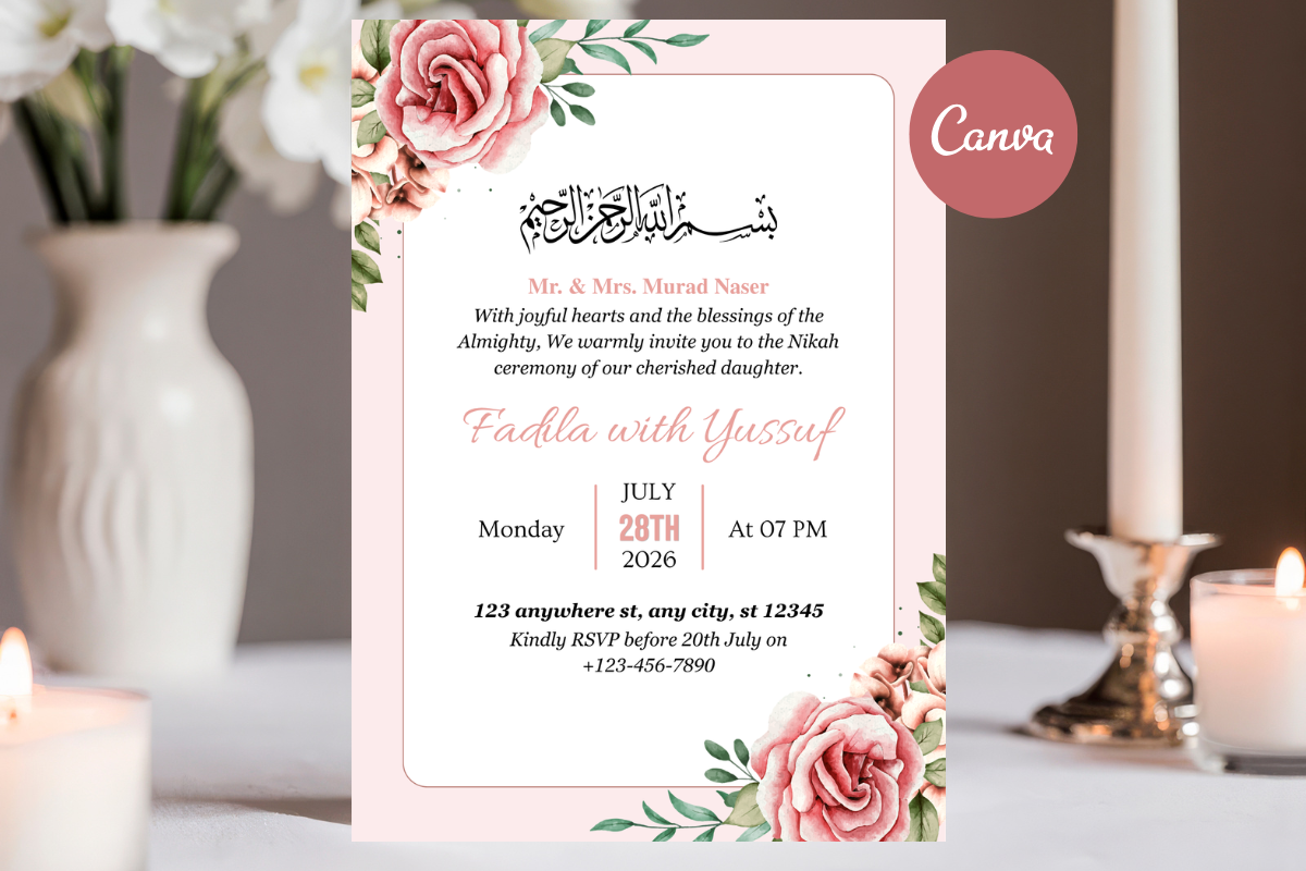 Muslim Wedding Invitation Card Template
