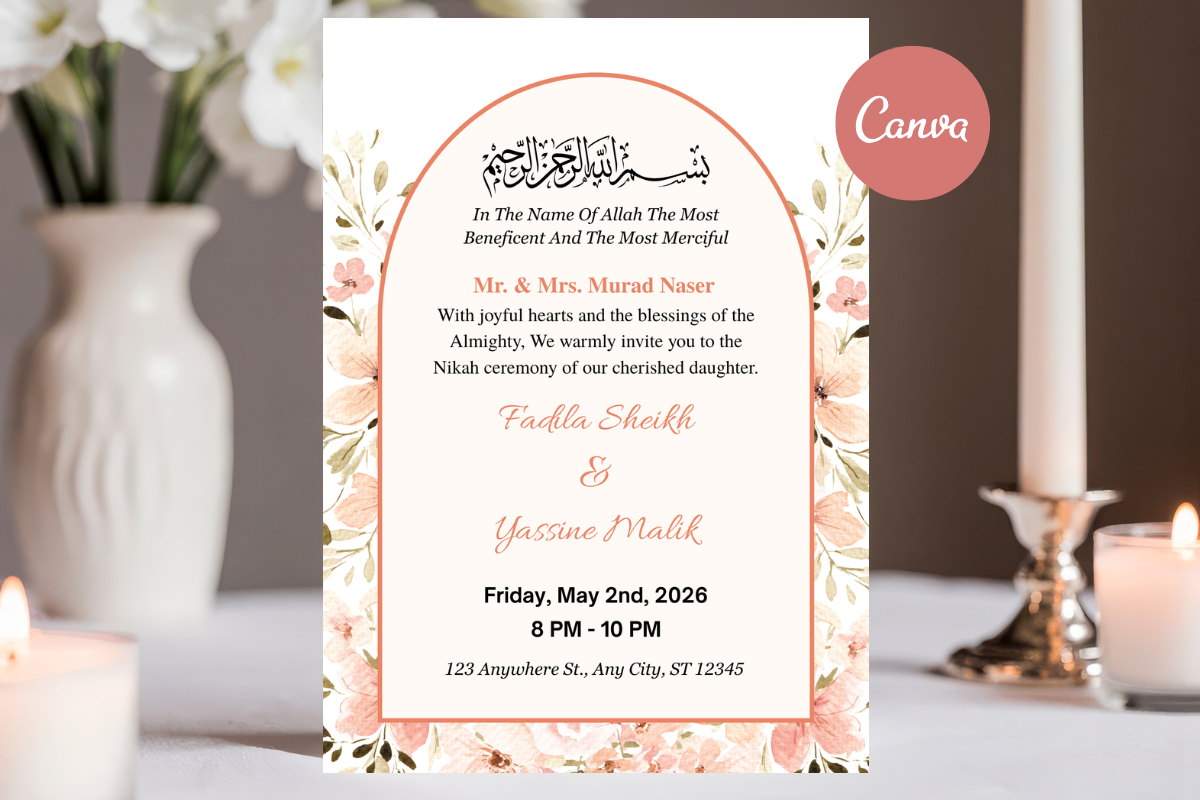 Muslim Wedding Invitation Card Template