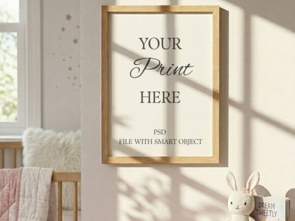 Nursery Wall Frame Mockup Pink Dresser Gráfico Marcos y Pósters Por Mockups Of Imaginations