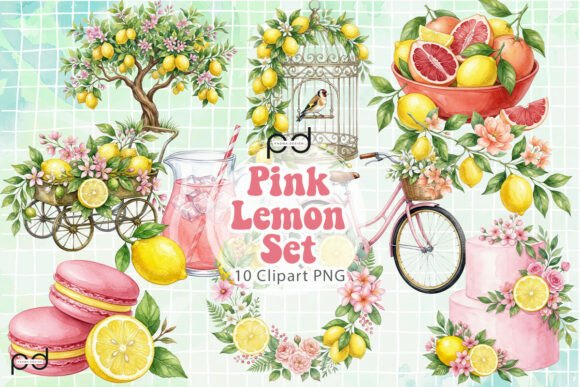 Pink Lemon Set Graphics Grafik KI-generiert Von Padma.Design