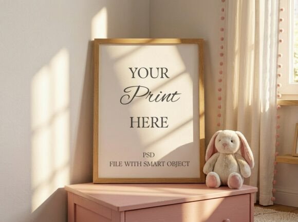 Pink Nursery Dresser Frame Mockup Corner Graphic Frames & Posters By Mockups Of Imaginations