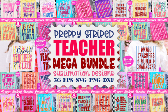 Preppy Striped Teacher PNG Bundle School Graphic T-shirt Designs By Trendy Design House