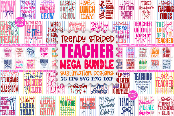 Striped Teacher PNG Bundle, School PNG