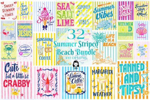 Summer Striped Beach Clipart Bundle Graphic Illustrations By Cat Lady