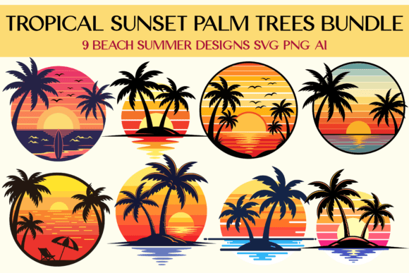 Tropical Sunset Palm Trees Png-svg Graphic by Josehysf · Creative Fabrica
