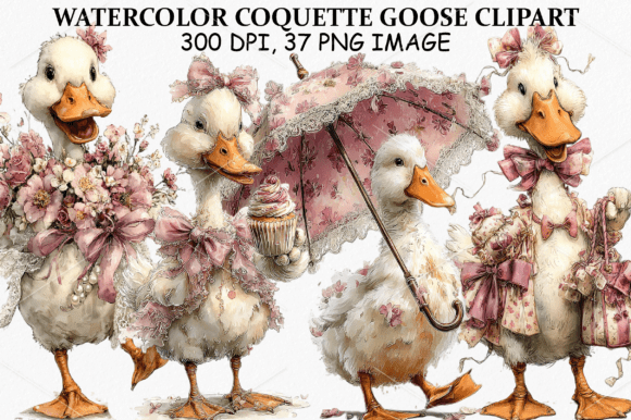 Watercolor Coquette Goose Clipart Bundle Graphic by Lazy Panda ...
