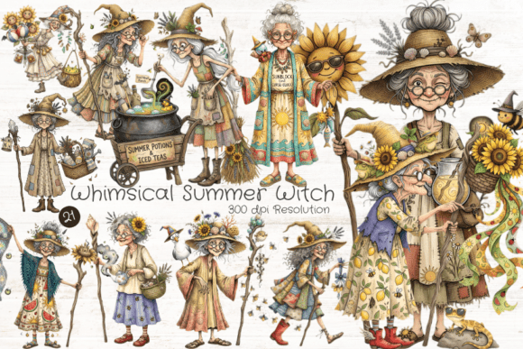 Whimsical Summer Witch Clipart Graphic by Markicha Art · Creative Fabrica