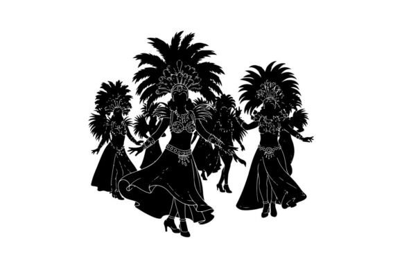 Carnival Dancers in Feather Headdresses Afbeelding Afdrukbare Illustraties Door sctchcreations