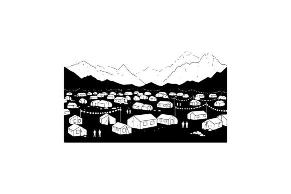 Winter Mountain Glamping Tents Vector Il