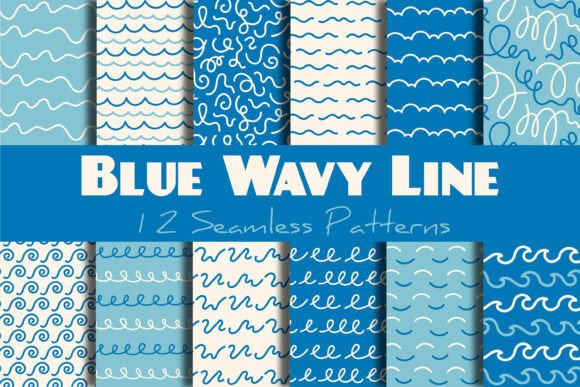 Blue Wavy Line Seamless Patterns & Paper