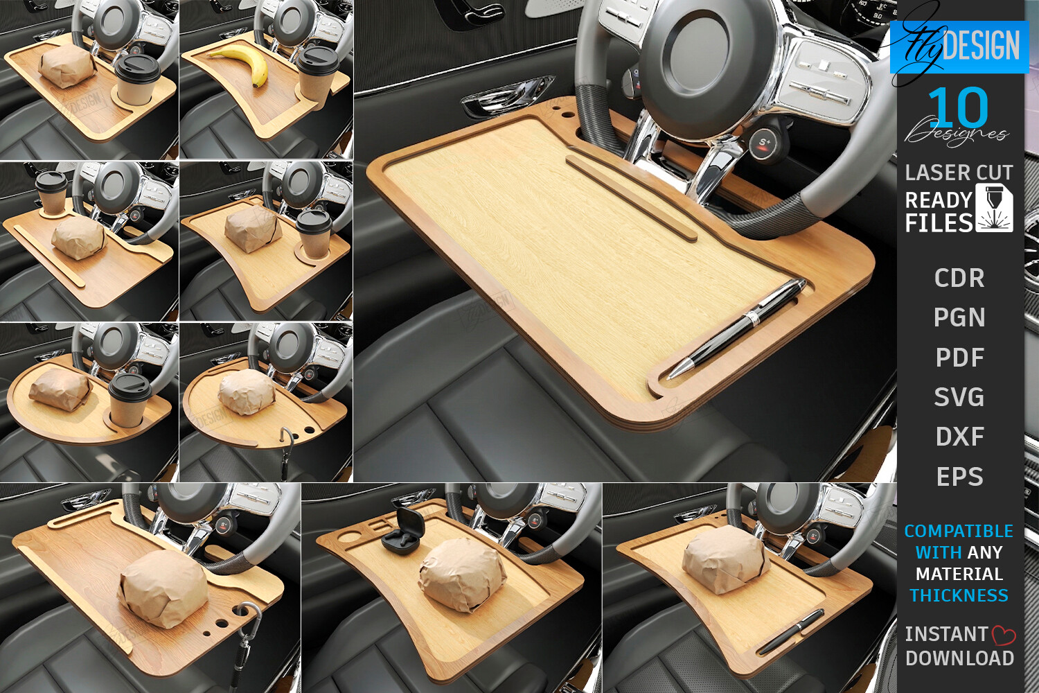 Car Steering Wheel Tray Laser Cut Bundle