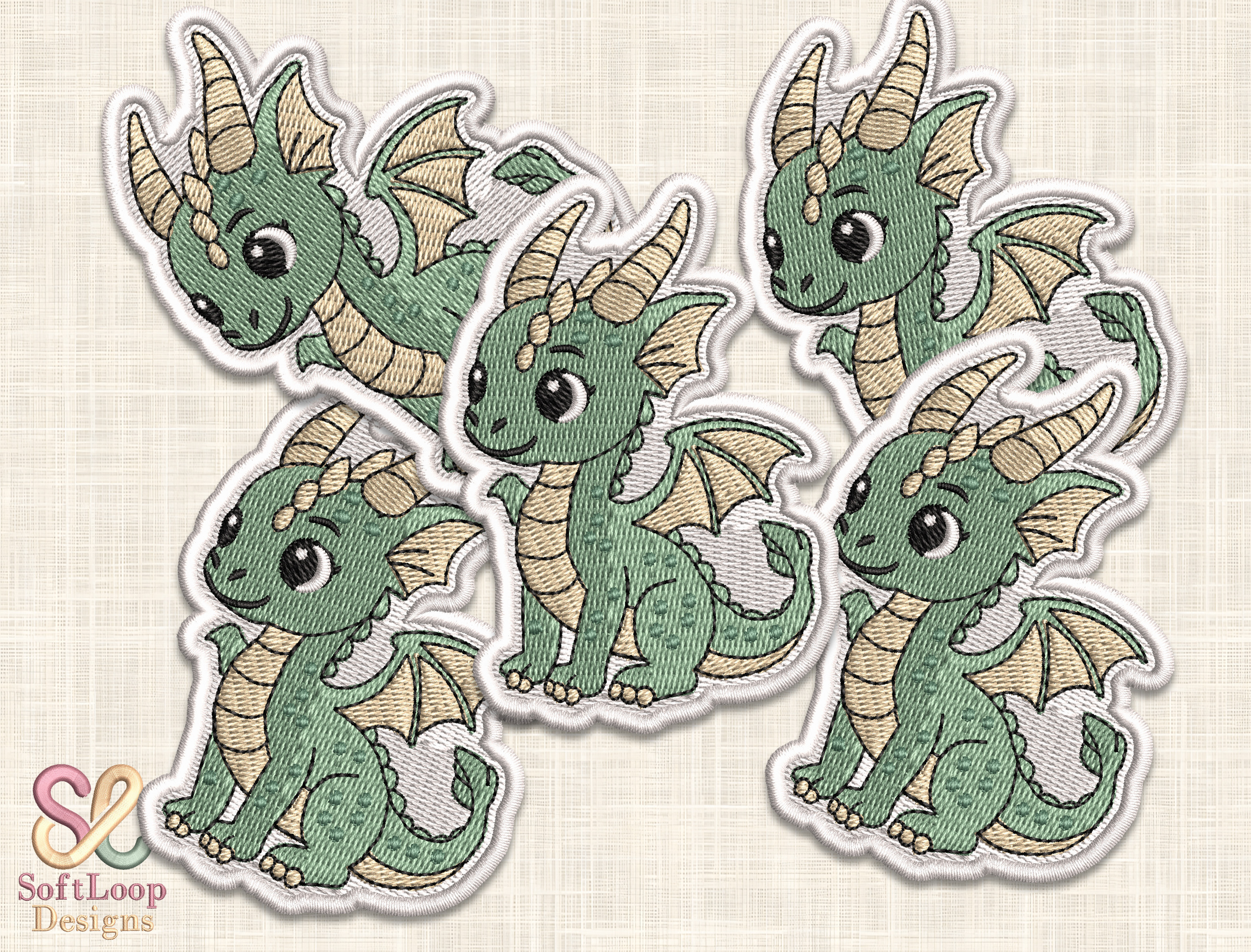 Cartoon Dragon Patch Embroidery Design