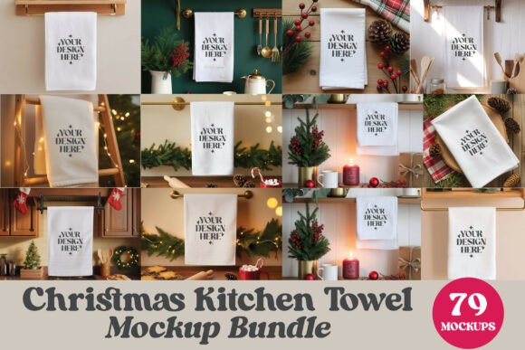 Christmas Kitchen Towel Mockup Bundle Graphics