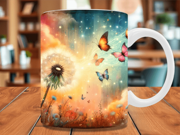 Colorful Dandelion Butterfly Mug Wrap Graphics