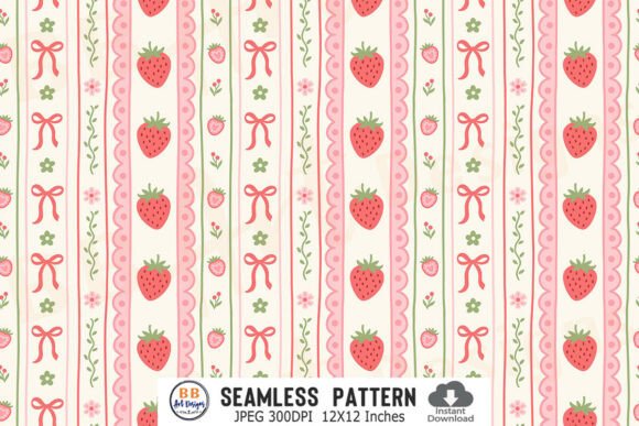 Coquette Strawberry Pattern Spring Paper Graphic Patterns By BB Art Designs