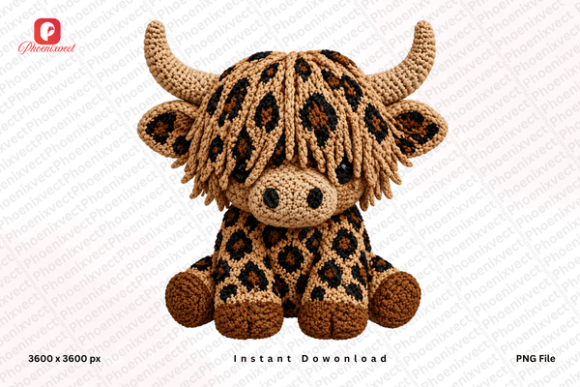 Faux Yarn Leopard Highland Cow PNG