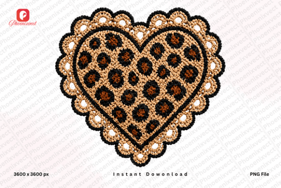 Leopard Crochet Lace Heart PNG