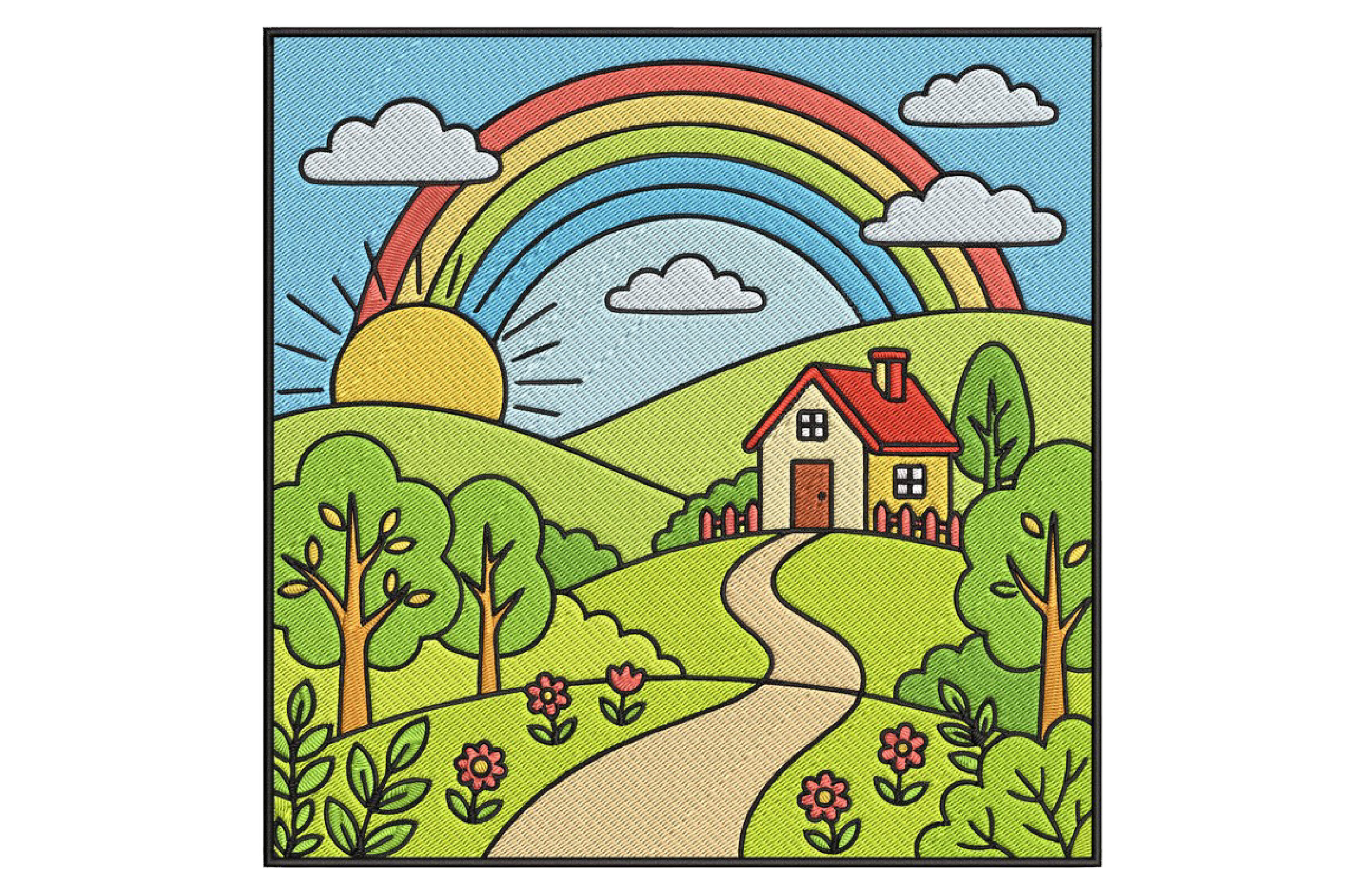 Rainbow Landscape Embroidery Design
