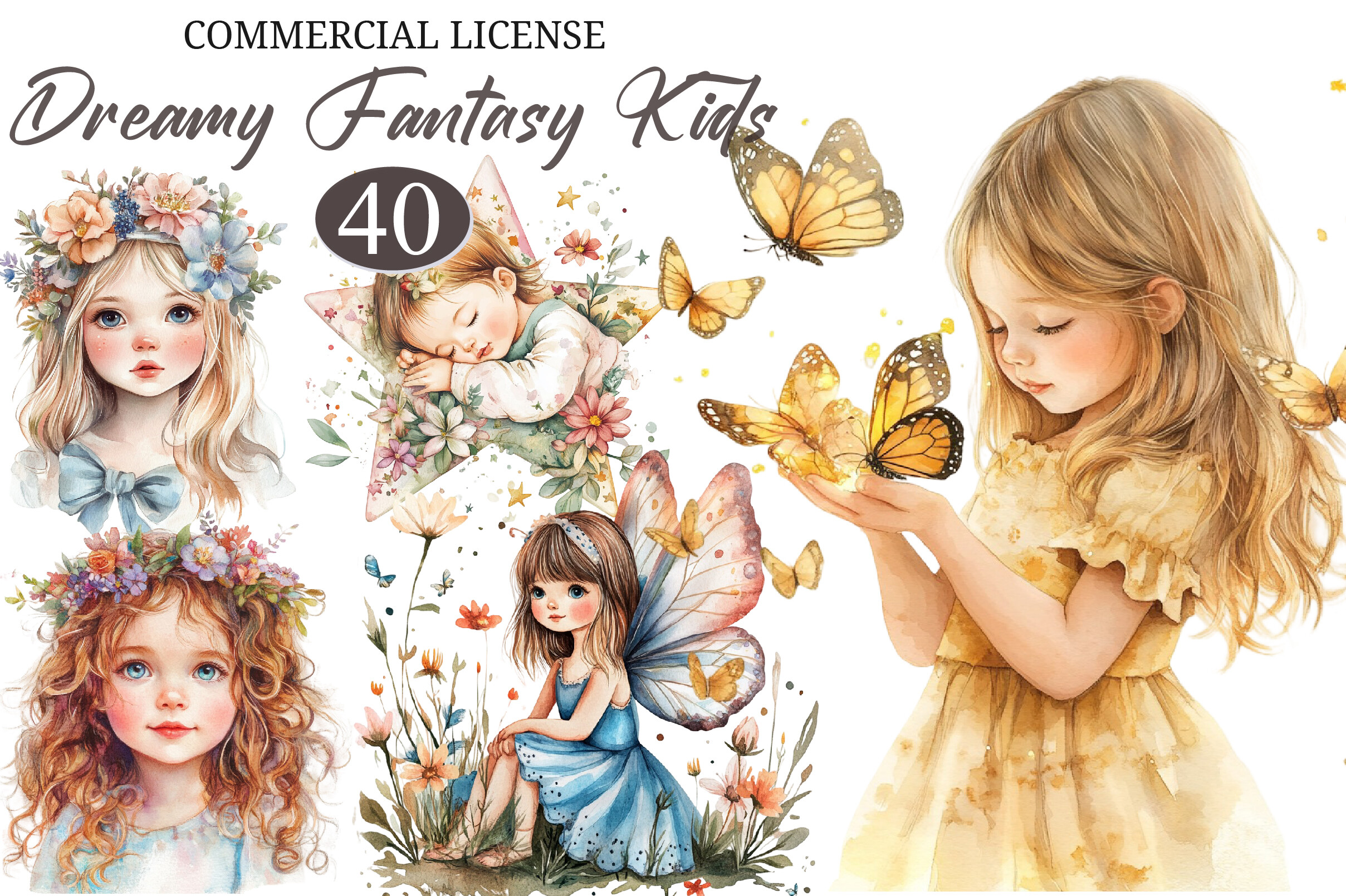 Watercolor Dreamy Fantasy Kids Clipart