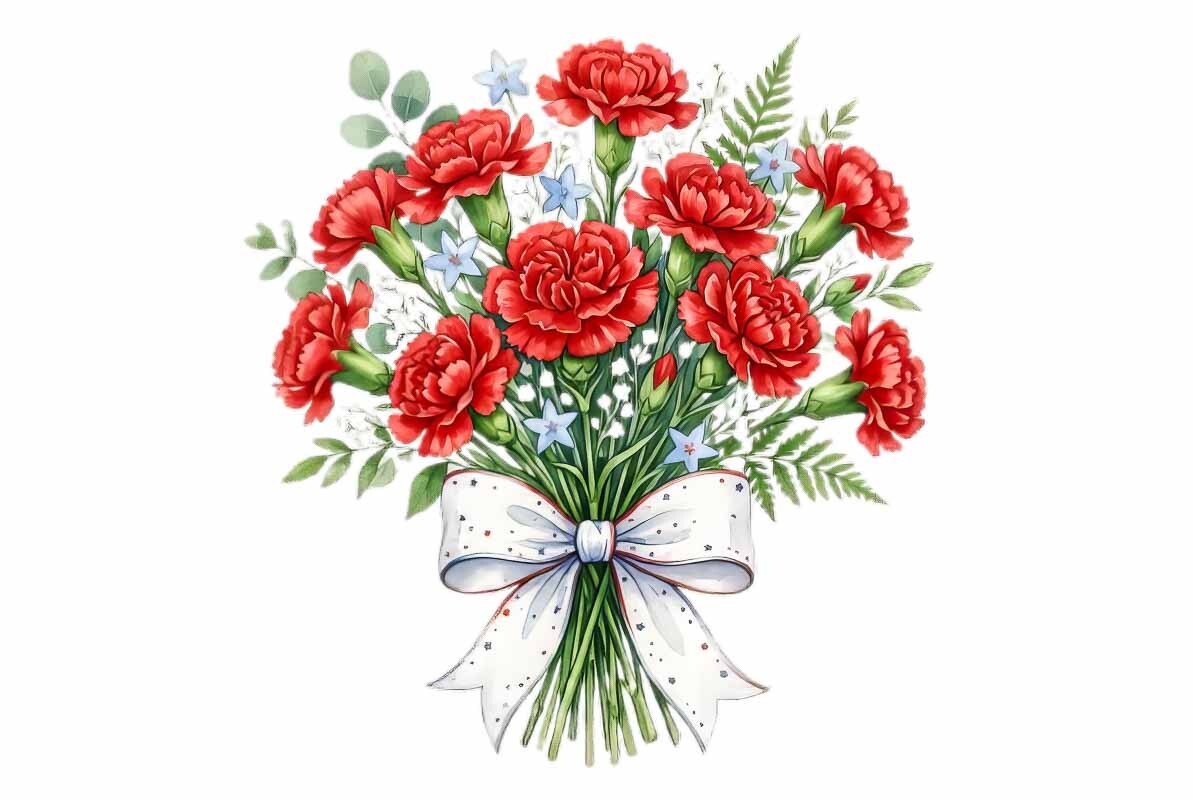 Watercolor Red Carnation Bouquet Clipart