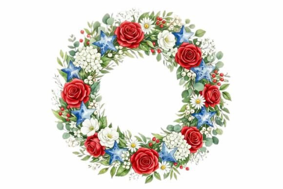 Patriotic Wreath with Red Roses Clipart