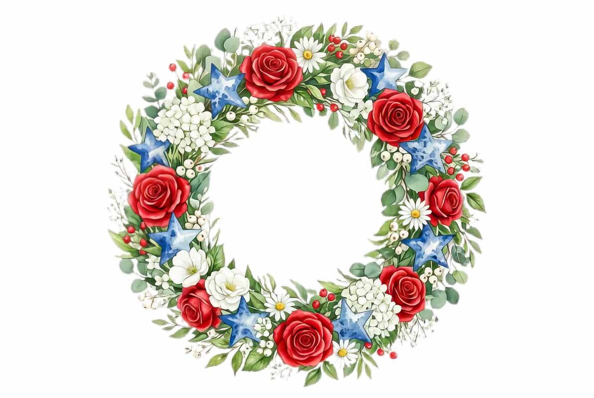 Patriotic Wreath with Red Roses Clipart