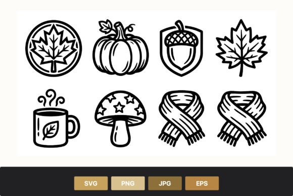 Autumn Line Art Icons Pumpkin Scarf Leaf