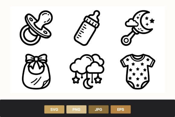 Baby Pacifier Bottle Rattle Bib Onesie Illustration Illustrations Imprimables Par SVGdesigns