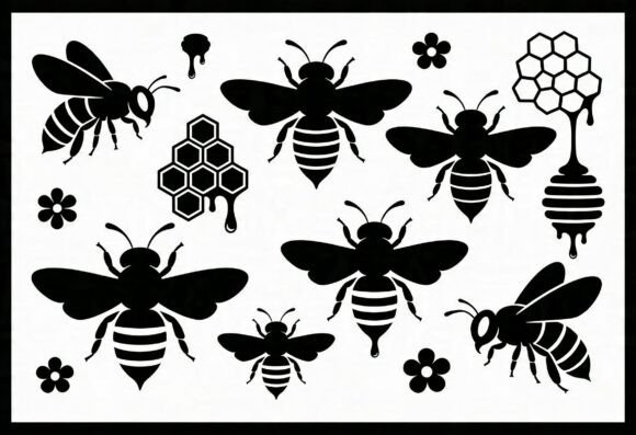 Bee and Honeycomb Stencil Elements Grafik Plotterdateien Von mhrana730