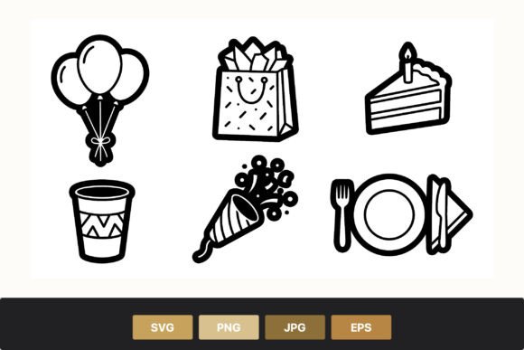 Birthday Party Icons Black White