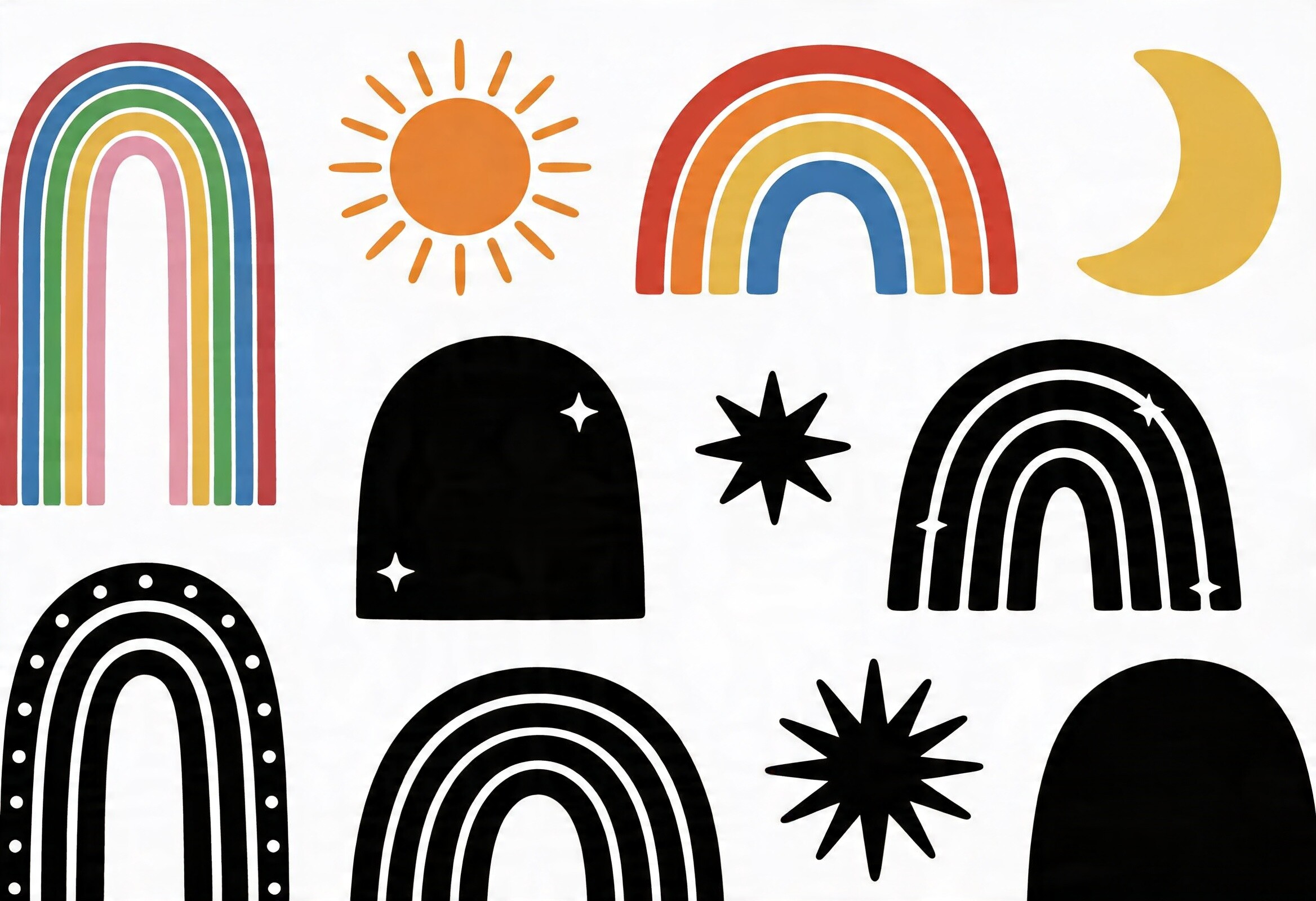 Boho Rainbow Sun Moon Stars SVG Clipart