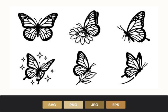 Butterfly Silhouette Black White Set