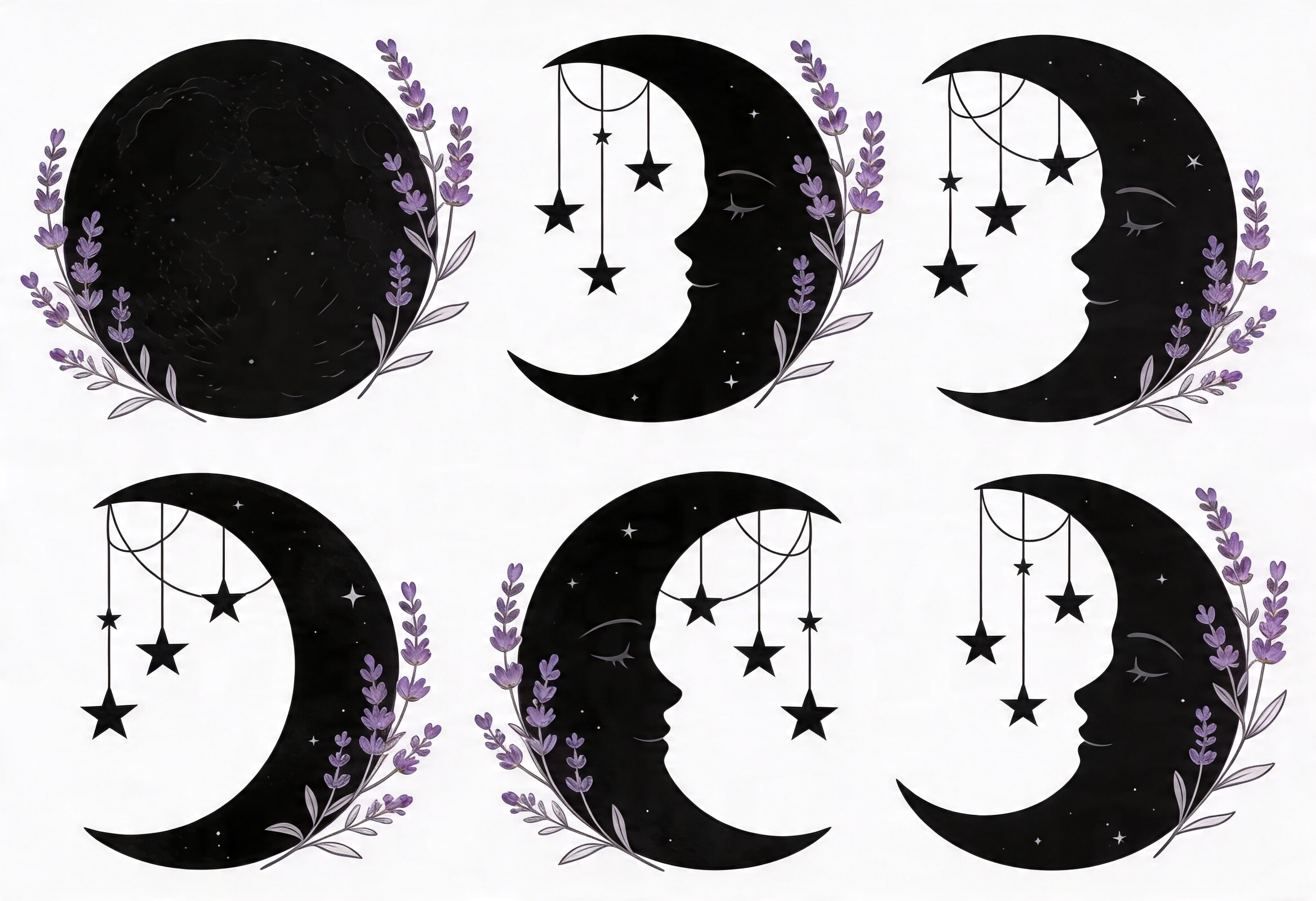 Celestial Moon Lavender Face Stars