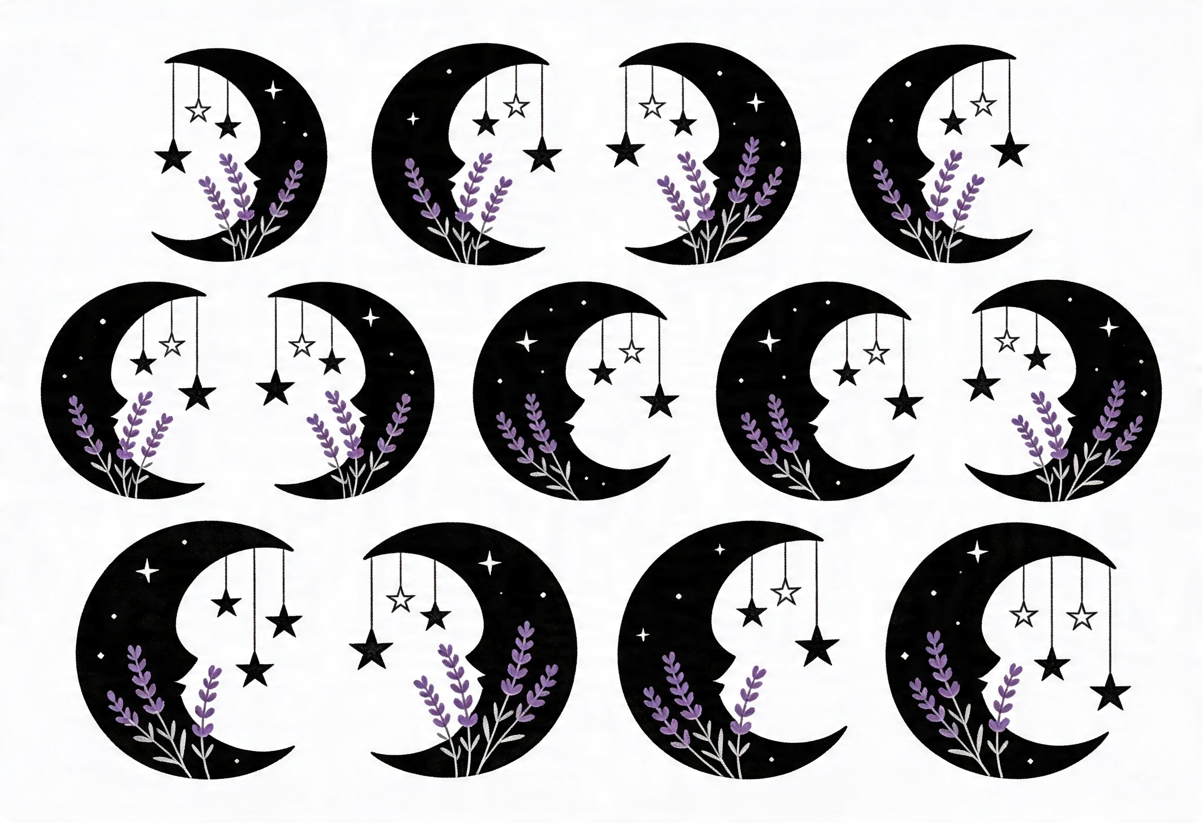Celestial Moon Lavender Star SVG Clipart