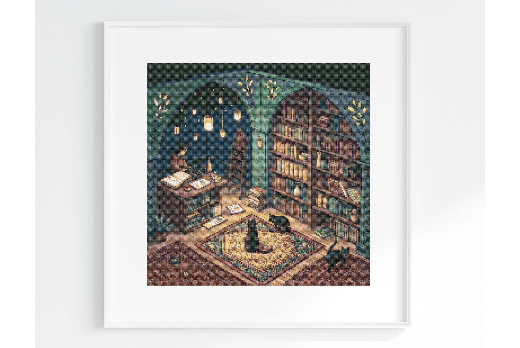 Cozy Bookshop Cat Cross Stitch Pattern