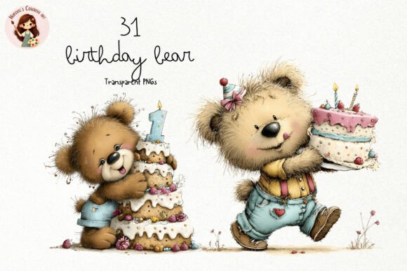 Cute Birthday Bear PNG Clipart Graphic