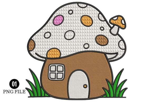 Cute Mushroom House Embroidery Design