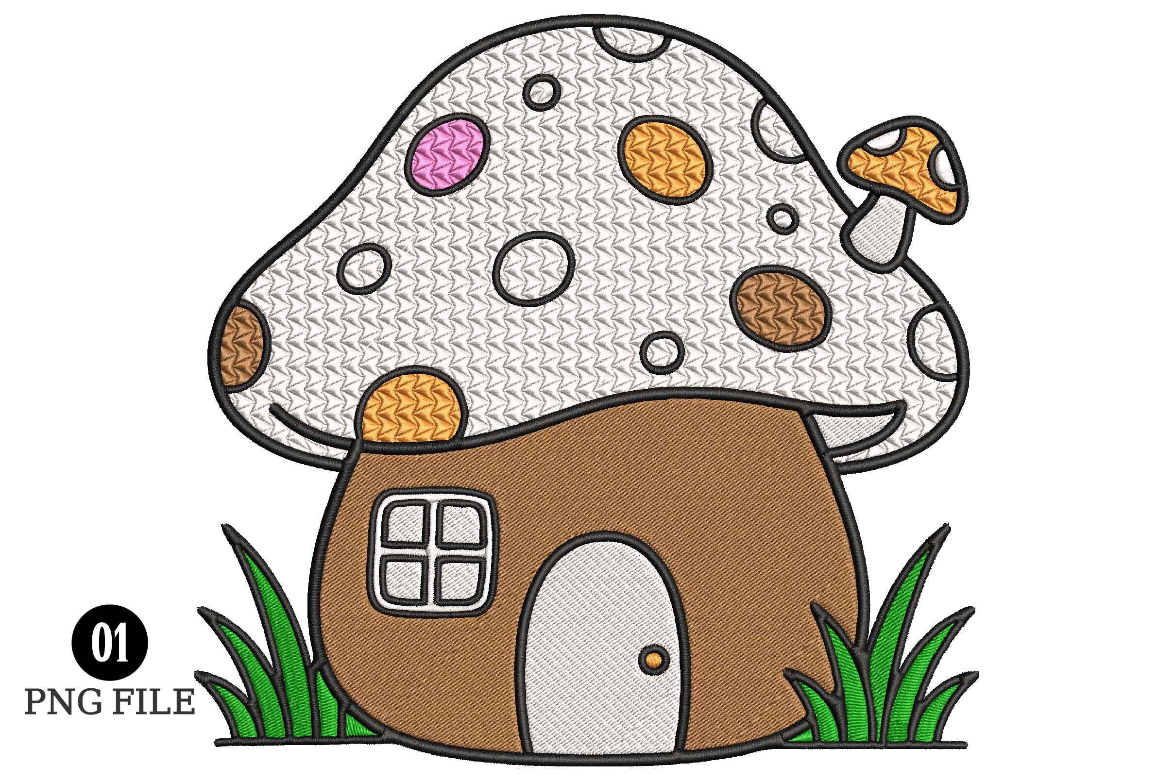 Cute Mushroom House Embroidery Design
