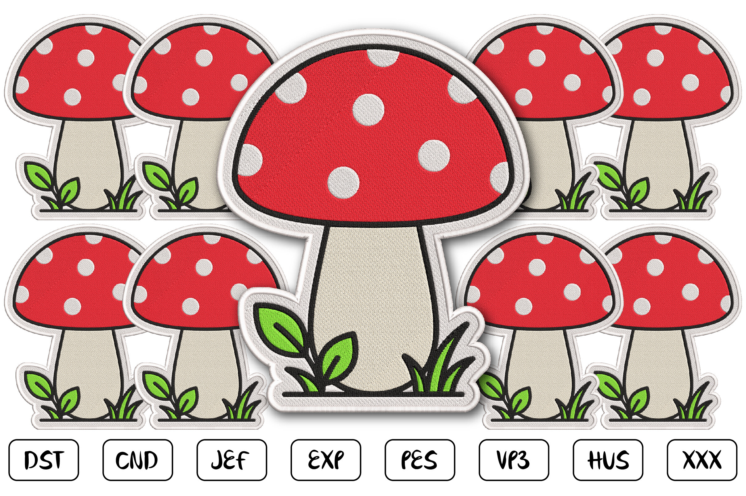 Cute Mushroom Patch Embroidery Design