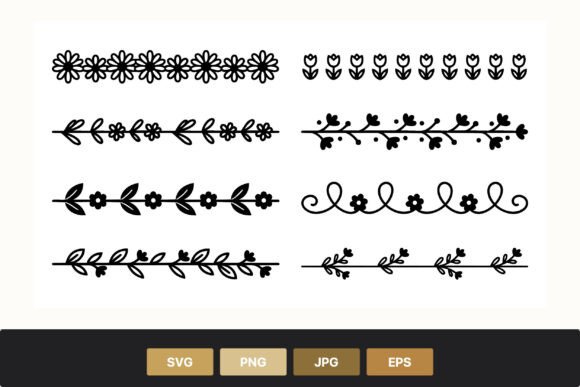 Floral Border Set Black White Graphic Illustrations By SVGdesigns
