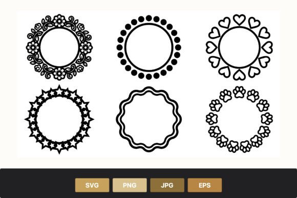 Floral Heart Star Paw Print Round Frames Gráfico Ilustraciones Imprimibles Por SVGdesigns