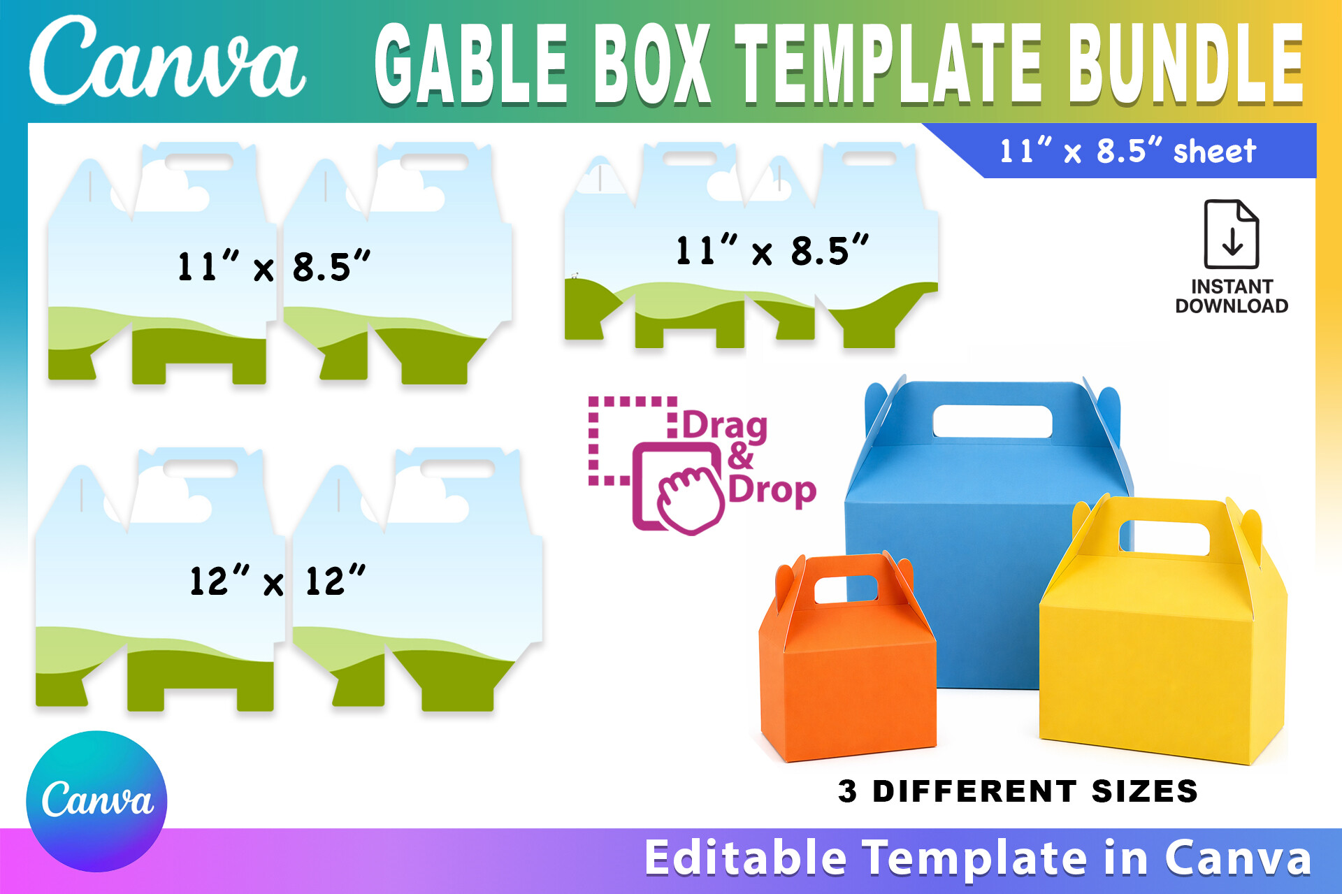 Gable Box Template BUNDLE, 3 Sizes Gable