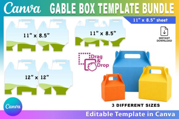 Gable Box Template BUNDLE, 3 Sizes Gable Graphic Canva By PixelTemplix