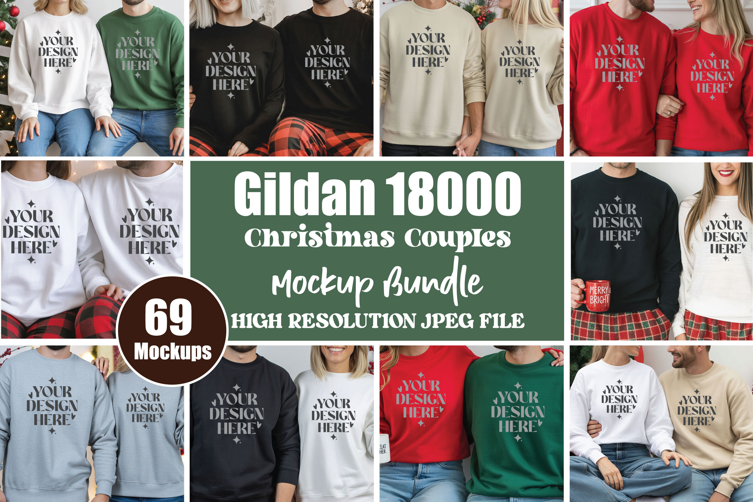 Gildan 18000 Christmas Couples Mockups