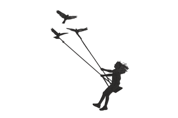 Girl Flying with Birds Silhouette