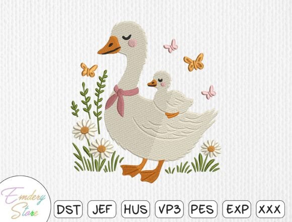 Mama Goose & Gosling Embroidery Design