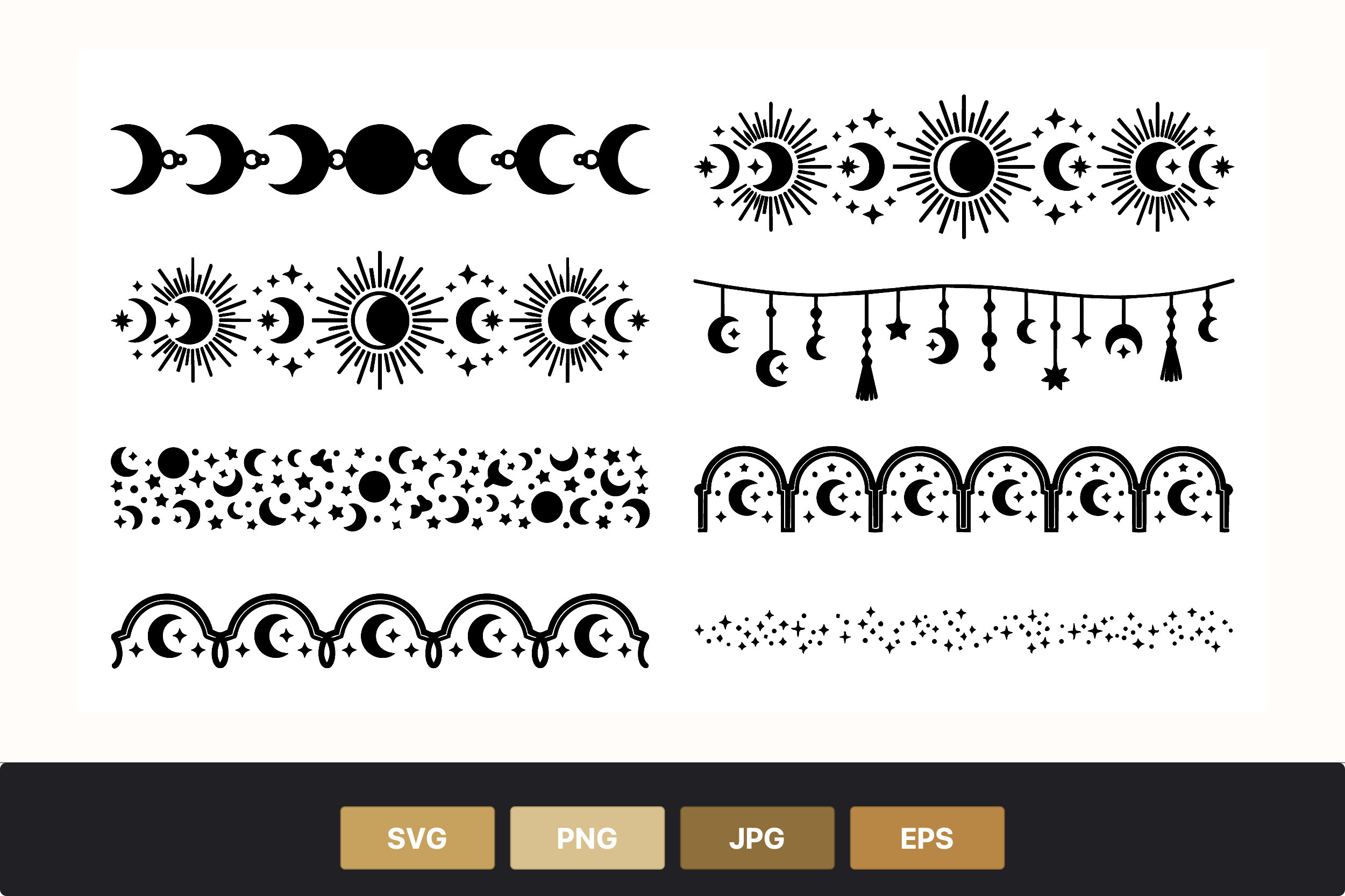 Moon Phase Stars Border Elements